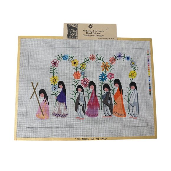 Hand-Painted Needlepoint Canvas "The Arches And The Cross" By Ted De Grazia - Picture 1 of 9